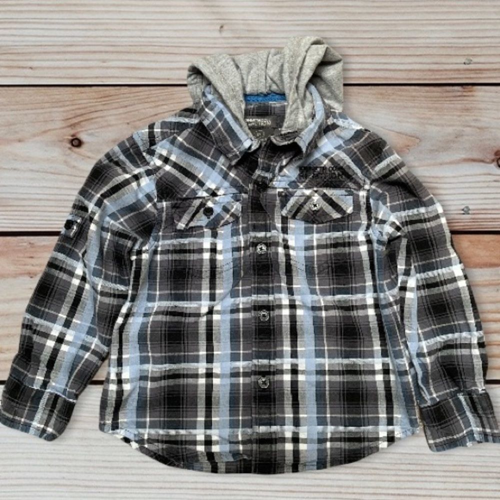 Kenneth Cole Reaction Boys Long Sleeve Shirt size 3T with hoodie, Rolled Sleeves